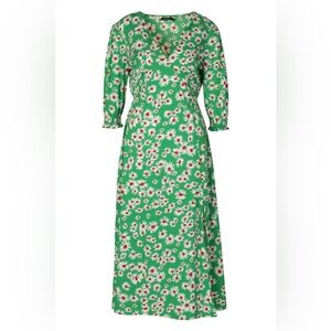 Boohoo green floral v-neck midi dress